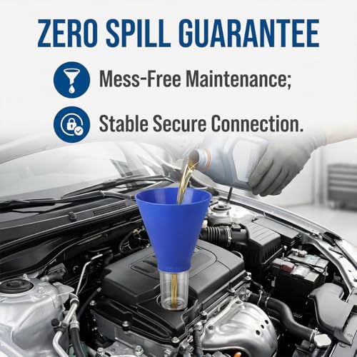 BESULEN 1.46 Inch Engine Oil Funnel Threaded Locking Oil Change Tool | Plastic construction, wide mouth pouring design, secure filler neck connection, easy filling operation, auto repair kit
