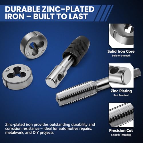 40 PCS Metric Tap and Die Set, Standard Metric Threading Tool Kit for Internal and External Threads, Tap & Die Set with Wrenches for Automotive, DIY, and Metal Repair - size: 40 Pcs Metric