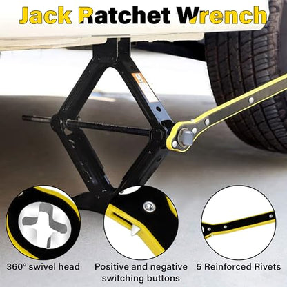 ecocstm Car Jack Ratchet Wrench, Labor-saving Tire Jack Handle, Scissor Jack Adapter for Car with Long Handle, 360° Swivel Tire Wheel Lug Wrench for Travel/Truck/SUV/Vans