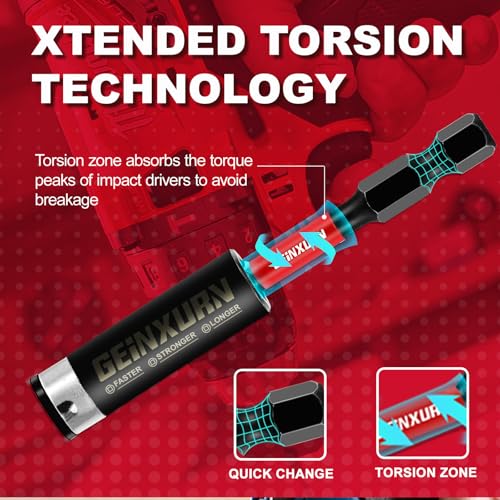 Geinxurn 1Pcs Impact Magnetic Screwdriver Bit Holders, 12Inches Extension Socket Drill Bit Holder S2 Alloy Steel Hex Shank Quick-Change Drill Bit Guide - style: 12INCHES -Bit Holder-1PCS