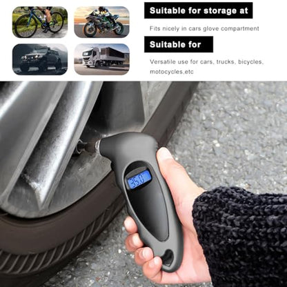 Digital Tire Pressure Gauge, 150PSI 4 Settings High Accuracy Tire Gauge with Backlit LCD and Non-Slip Grip, Easy to Read Air Pressure Gauge for Cars, Trucks and Bicycles (Gray) - color: Gray