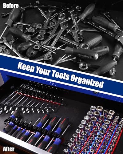 WORKPRO 8-Piece Magnetic Socket and Screwdriver Organizer Set | 6-Piece 1/4", 3/8" & 1/2" Drive Metric & SAE Socket Rails, 2-Piece Screwdriver and Wrench Holders - size: 6pc Socket Rail & 2pc Screwdriver Rail