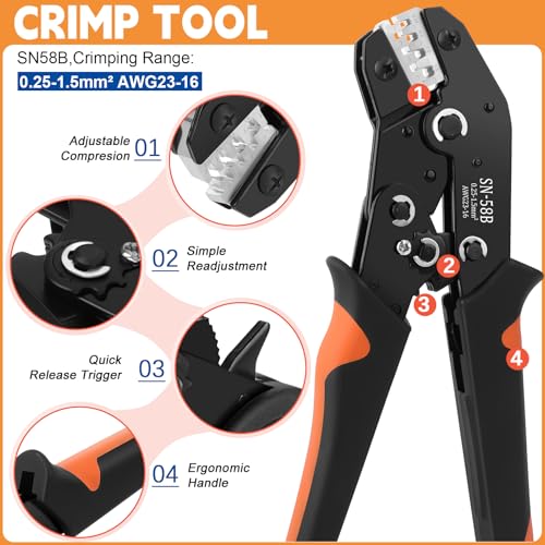 969Pcs Automotive Pin Connectors Kit,28 Types Electrical Terminal Pins Kit with Crimp Tool Male&Female Wire Connector Terminal Wire Harness 1/1.5/1.8/2.2/2.3/2.8/3.5mm (969PCS Pin Kit & Crimp Tool)