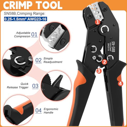 969Pcs Automotive Pin Connectors Kit,28 Types Electrical Terminal Pins Kit with Crimp Tool Male&Female Wire Connector Terminal Wire Harness 1/1.5/1.8/2.2/2.3/2.8/3.5mm (969PCS Pin Kit & Crimp Tool)