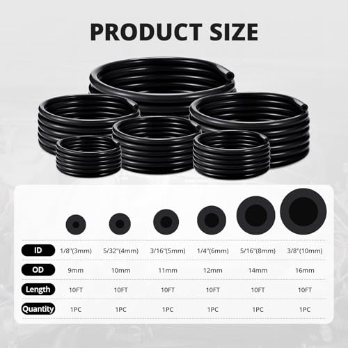 EVIL ENERGY 1/8 5/32 3/16 1/4 5/16 3/8 Silicone Vacuum Tubing Hose Line Kit 10FT 130PSI Max Pressure Black (3mm 4mm 5mm 6mm 8mm 10mm) - size: 10FT