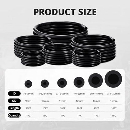 EVIL ENERGY 1/8 5/32 3/16 1/4 5/16 3/8 Silicone Vacuum Tubing Hose Line Kit 10FT 130PSI Max Pressure Black (3mm 4mm 5mm 6mm 8mm 10mm) - size: 10FT