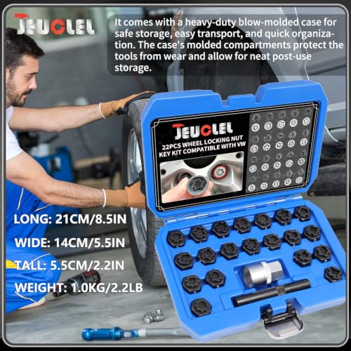 22PCS Wheel Locking Nut Key Kit Compatible with VW VAG Volkswagen | Wheel Lock Nut Socket Adapter Set, Anti-Theft Lug Removal Tool, Anti-Theft Screw Remover, Repair Tool, Tyre Fitting, garage - size: Kit 22 pieces