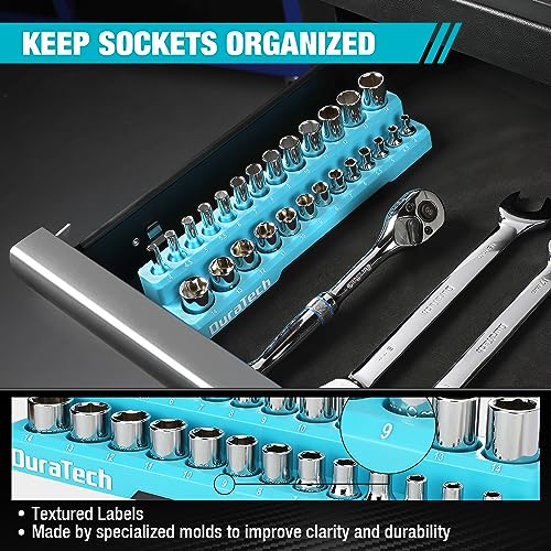 DURATECH Magnetic Socket Organizer, 1/4" Metric Socket Tray Holds 26 Pieces Standard & Deep Size Sockets, Magnetic Sockets Holder(Socket Not Included) - size: 1/4" DR, Metric