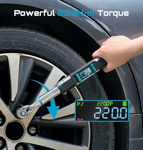 Seesii 3/8" Digital Torque Wrench, ±2% Accuracy, 0–220 N·m/0–162 ft-lbs, LCD Display, Real-Time & Peak Modes, Preset & Data Storage, Dual Alarm, Electric Torque Wrench for Bicycle, Car, Motorcycle