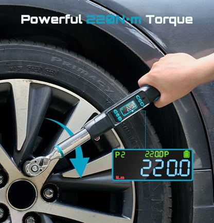 Seesii 3/8" Digital Torque Wrench, ±2% Accuracy, 0–220 N·m/0–162 ft-lbs, LCD Display, Real-Time & Peak Modes, Preset & Data Storage, Dual Alarm, Electric Torque Wrench for Bicycle, Car, Motorcycle