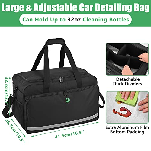 Large Car Detailing Bag, Cleaning Caddy with Lid and Handle for Auto Detailing Supplies, Car Cleaning Storage Trunk Organizer for Polisher and Vehicle Wash Tools, Black - size: L(16.5*10.5*12.7in)