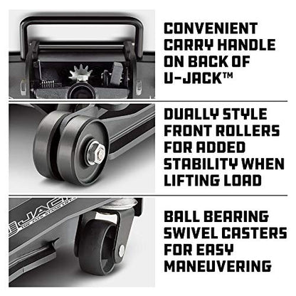 Powerbuilt 2 Ton U-Jack Garage Jack, 3000 LBS Loading Capacity, Lift Range: 4-1/2-Inch to 18-3/4-Inch, Unique Saddle for sliding jackstand into - 620516 - size: U-Jack