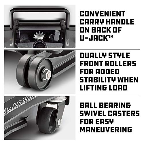 Powerbuilt 2 Ton U-Jack Garage Jack, 3000 LBS Loading Capacity, Lift Range: 4-1/2-Inch to 18-3/4-Inch, Unique Saddle for sliding jackstand into - 620516 - size: U-Jack