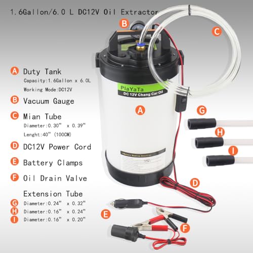 Electric DC12V Vacuum Oil Changer Drain Pump; Vacuum Liquid Extractor, Tool for Car, Truck, Motorcycle, Go Kart Oil, Transmission, Coolant Change, Easy to Use by Oil Stick Pipe（1.6Gallon） - size: 1.6gallon