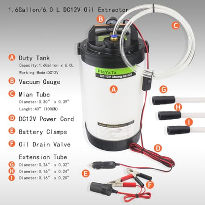 Electric DC12V Vacuum Oil Changer Drain Pump; Vacuum Liquid Extractor, Tool for Car, Truck, Motorcycle, Go Kart Oil, Transmission, Coolant Change, Easy to Use by Oil Stick Pipe（1.6Gallon） - size: 1.6gallon