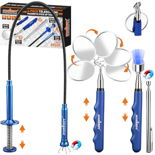 HORUSDY 4PCS Telescoping Magnetic Pick Up Tool Kit, Magnetic Sweepers Set with 360° Inspection Mirror, 2 Telescoping Magnetic Pickup Tools (5–25.6/6.9–29.5 in) & 24 in Flexible Claw Grabber - style: 4PCS Telescoping Magnetic Pick Up Tool Kit