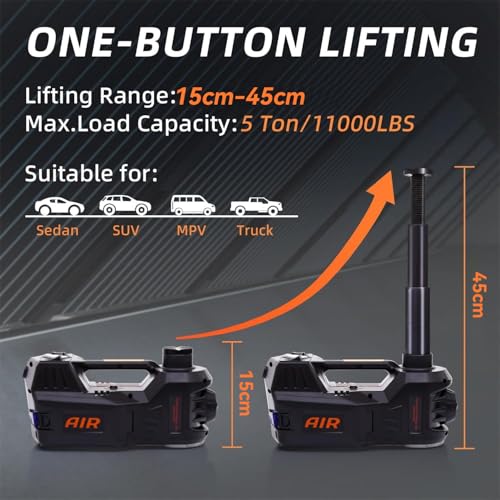 Electric Hydraulic Car Jack - Upgraded 4 in 1 Floor Jack Lift Kit 5 Ton Vehicle Trailer Truck Trolley Jack Stand Tire Change and Emergency Tyre Repair,Black Jack - color: Black Jack