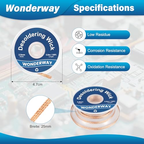 Tip Cleaning Kit, Solder Wick, Solder Iron Tip, Brass Cleaning Wire,Soldering Tip Cleaner, Cleaning Sponge & Solder Flux, Supplied By Wonderway (SWK-001) - color: Swk-001