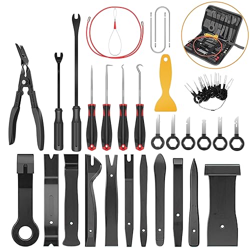 GOOACC 40Pcs Trim Removal Tool,Auto Terminal Removal Key Tool,Auto Clip Pliers Stereo Removal Tools,Car Upholstery Repair Removal Kit,Precision Hook and Pick Set,Wiring Threader,Car Film Scrape-Black - color: Black