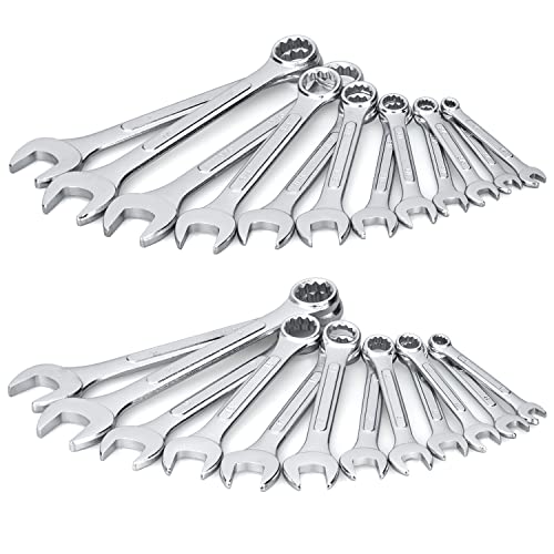 24-Piece All-Purpose Master Combination Wrench Set with Roll-up Pouch | SAE 1/4” to 1”, Metric 8mm to 24mm | Perfect for General Household, Garage, Auto Repairs, Car, Truck, Boat, and Travel Emergency