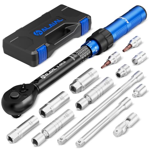 3/8" Drive Magnetic Spark Plug Socket Set, 5-45FT.LB/6.8-61Nm | Click Torque Wrench, 14PCS Swivel Spark Plug Socket, Universal Joint, Extension Bar, CR-V Steel for Easy Spark Plug Removal - size: 14PCS