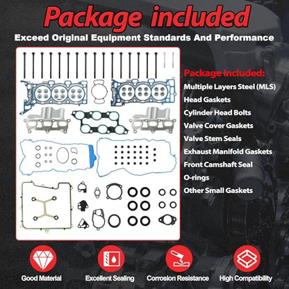 HS26376PT-5 3.6 Head Gasket Set with Bolts 2009-2016 For GMC | Fit For Buick Enclave Chevrolet Traverse GMC Acadia 2009-2016 Saturn Outlook 2009-2010 3.6L OE#HS26376PT-5 ES72274 - color: For GM 3.6L 2009-2016 Kit 2