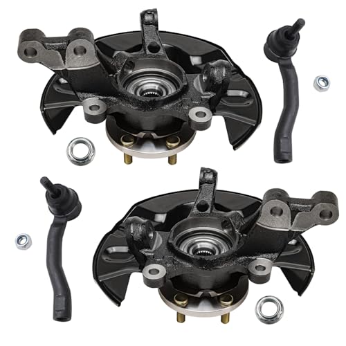 Detroit Axle - Front 4pc Steering Knuckles Kit for 03-08 Toyota Corolla, 2 Steering Knuckles & Wheel Bearing Hubs 2 Outer Tie Rods 2003 2004 2005 2006 2007 2008 Replacement - size: 4SU47746/Kit