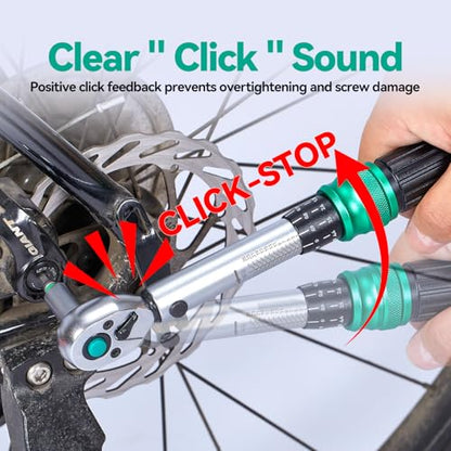 1/4" Bike Torque Wrench Set, 45 PCS Bicycle Click Torque Wrench and Bit Set, 8.8-221.2 in·lb/1-25 Nm, Dual-Direction Adjustable 72 Tooth Ratchet, ±3% Accuracy, Road/Mountain Bike Cycling Tool Kit - size: 45PCS (1-25 Nm)