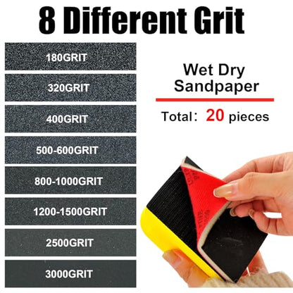 MAXMAN 20PCS Sanding Sponge Set,1200-1500 Grit Soft Foam Hand Sander Block,3x4 Inch Wet Dry Sandpaper,Ultra Fine Sandpaper Sponge,Reusable Sanding Pads for Metal Wood Furniture Model Drywall Polishing - style: 1200-1500 Grit
