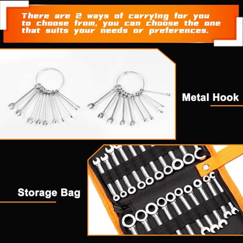 Mini Wrench Set Metric and SAE 20 Pcs Ignition Wrenches 4-11mm & 5/32" to 7/16" Open End Box End Wrench Set with Key Ring, Combination Wrench Sets with Zipper Bag - style: Metric and SAE
