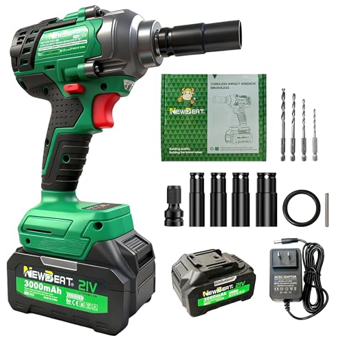 Brushless Cordless Impact Wrench, 550N.m (400 ft-lbs) 1/2" Impact Gun, 2-in-1 Power Drill Combo Kit with 1×Battery, 3-Speed & 4 Sockets and Adapter for Car Tires, Home DIY Tool