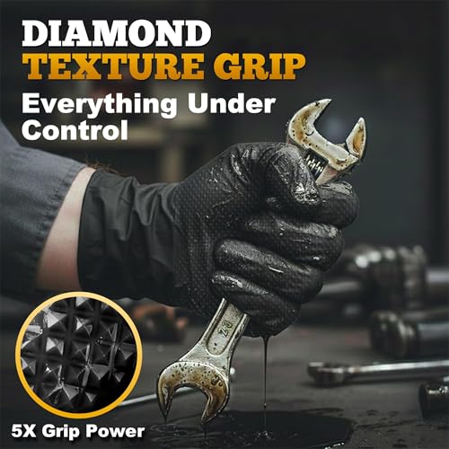 Heavy Duty Black Industrial Nitrile Gloves with Raised Diamond Texture, Latex Free 8mil, Latex Free - size: X-Large