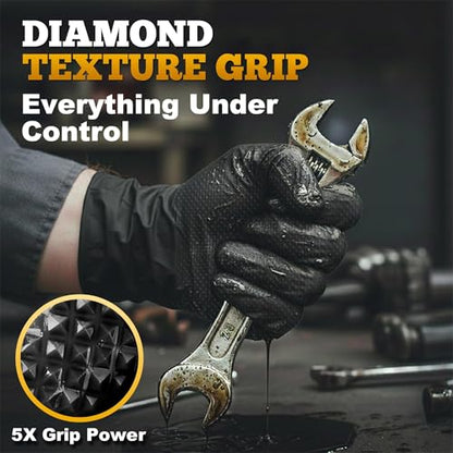 Heavy Duty Black Industrial Nitrile Gloves with Raised Diamond Texture, Latex Free 8mil, Latex Free - size: X-Large