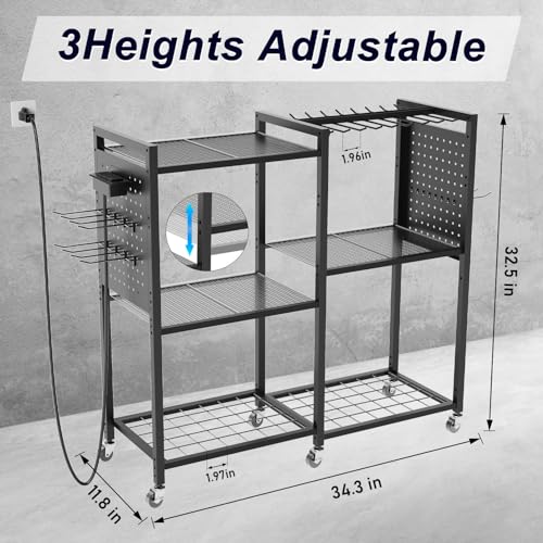 6-Tier Large Power Tool Organizer Cart with Charging Station, Heavy-Duty Garage Rolling Tool Cart with 6 Wheels, 8 Hooks & Adjustable Shelves, Holds 700LBS+ - color: Black