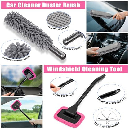 Car Cleaning Kit, Car Vacuum Interior Detailing Cleaner Kit with High Power Handheld Vacuum, Brush Set, Windshield Tool, Duster, Towels, Complete Car Care Tools for Women (Pink) - color: Pink