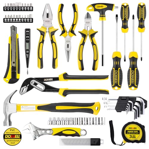 DOWELL Tool Set Tool Kit 62PCS Homeowner Tool Set Wrench Pliers Screwdriver Set Repair Tool Kit