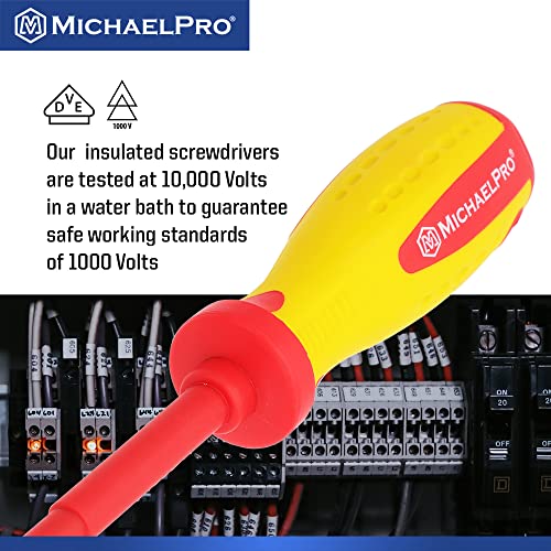 MichaelPro 6-Piece 1000V VDE Insulated Screwdriver Set, Electrician Tools, Slotted and Phillips Screwdrivers with Magnetic Tips, CR-MO Steel, 10,000V Tested and Certified for Electrician Safety - size: 6-Piece Phillips and Slotted Screwdrivers