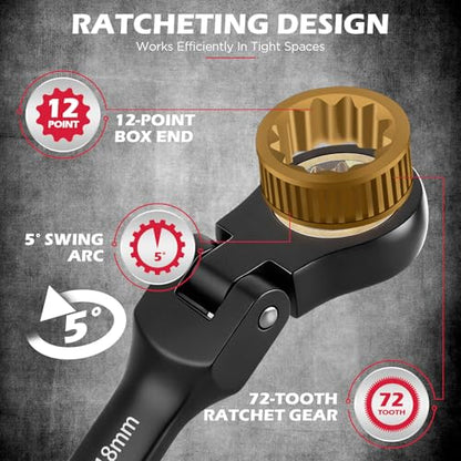 Premium 24-Piece Flex-Head Ratcheting Wrench Set, Metric(8–19mm)& SAE(1/4-7/8") Combination Wrenches, 72-Tooth CR-V Steel with Durable Black Finish, Ratchet Spanners with Roll-Up Tool Pouch for Repair - style: 24-Pc Flex-Head (Black Finish)