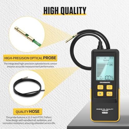 Engine Oil Quality Tester for Gasoline & Diesel | Digital Oil Diagnostic Tool Handheld Analyzer with 31.5in Probe, 2.8in Display - color: BLACK, size: Engine Oil Tester