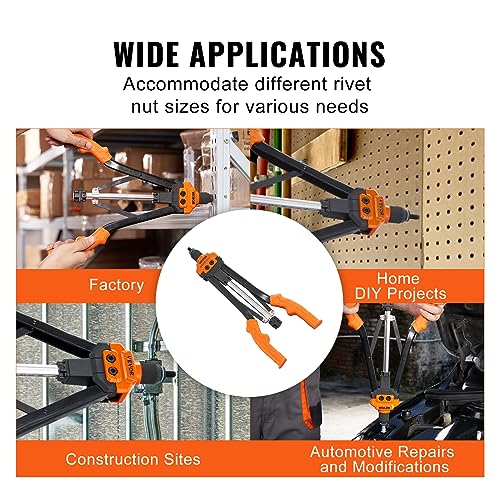 VEVOR Rivet Nut Tool, 16 inch Rivnut Tool Kit with 13PCS Metric and SAE Mandrels, 186PCS Rivet Nuts, Semi-auto Retraction, M3, M4, M5, M6, M8, M10, M12, 1/4-20, 5/16-18, 3/8-16, 1/2-13, 8-32, 10-24 - size: 16"-AUTO, style: RIVET NUT TOOL