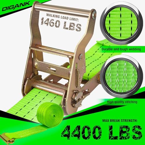 E Track Wheel Chock Tie Down Kit, 2in*15ft Heavy Duty Straps for Car Trailer UTV ATV, Ratchet Tie Downs With Tire Straps (2 Pack)