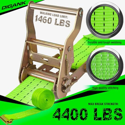 E Track Wheel Chock Tie Down Kit, 2in*15ft Heavy Duty Straps for Car Trailer UTV ATV, Ratchet Tie Downs With Tire Straps (2 Pack)