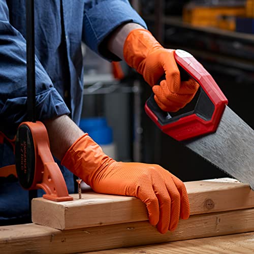GUSTO 8 Mil Disposable Orange Nitrile Gloves HEAVY DUTY, Industrial, Diamond Texture - Formerly Comfy Package - size: Large, style: 100 Count