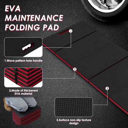 Mechanic Mat, 1.2" Extra Thick Foldable Kneeling Pad with Handle and Storage Belt, 46 x 15.8 inch Waterproof Non Slip EVA Cushion Mat for Garage Workshop Repairing Gardening