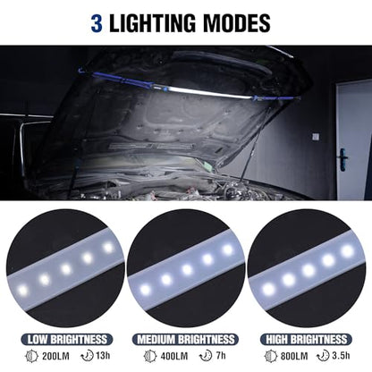 WORKPRO Rechargeable Underhood Work Light, 25inch Long Foldable LED Work Light Bar, 3 Lighting Modes with Adjustable Straps and Hooks, Magnetic Light for Car Repairing/Garage/Workshop/Emergency