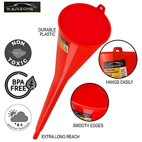Long Neck Funnel, Oil Funnels for Oil Change, Long Funnels for Transmission Fluid, Automotive Funnel for Gas & Lubricants (12.0 Fluid Ounces, Red) - color: Red