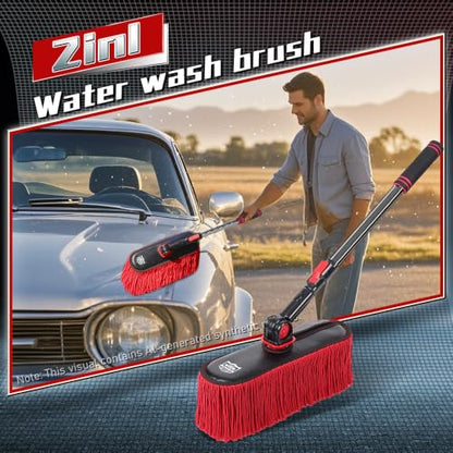 Car Duster Exterior, Dual Head, 4 Pcs, Black | Telescoping pole for boats. Chenille auto wash brush scrubs grime, while dry mop sweeps dust. - color: Red Black