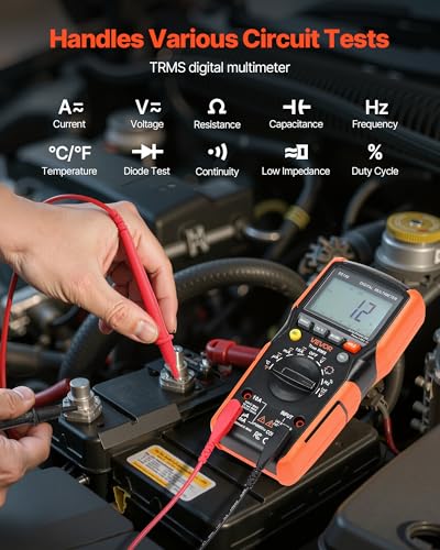 VEVOR Digital Multimeter, 6000-Count TRMS DC/AC Voltmeter Current Tester, Auto-Ranging Multimeter for Current Voltage Resistance Capacitance Temperature Diodes Continuity Low Impedance Measurment
