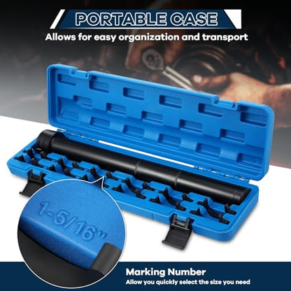 13 Pcs Inner Tie Rod Removal Tool Kit, Inner Tie Rod Tool for Removal and Installation, Master Inner Tie Rod Tool Set with 12 Crowfoot Adapters 1/2 Inch Drive Tube and Tool Case