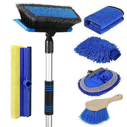 Wontolf 62'' Car Wash Brush with Long Handle, Scratch-Free Soft Bristles Sturdy Car Wash Mop Kit, Complete Car Cleaning Brush Kit Wash Mitt Towel Windshield Squeegee Wheel Tire Brush for Car Truck RV - color: Blue
